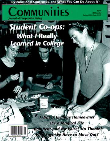 Cover of Communities magazine featuring student co-ops and college life.