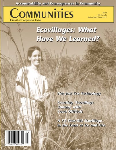 Cover of Communities Magazine #117 Spring 2003 featuring eco-village themes.