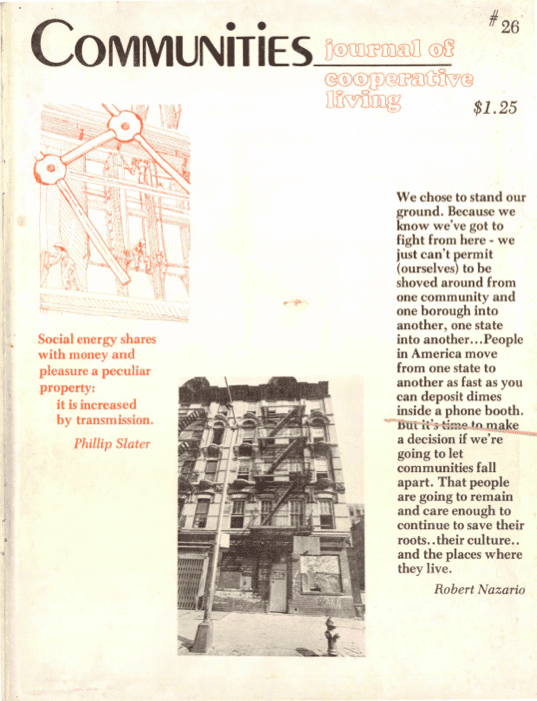 Cover of Communities magazine May 1977 issue featuring community living themes.