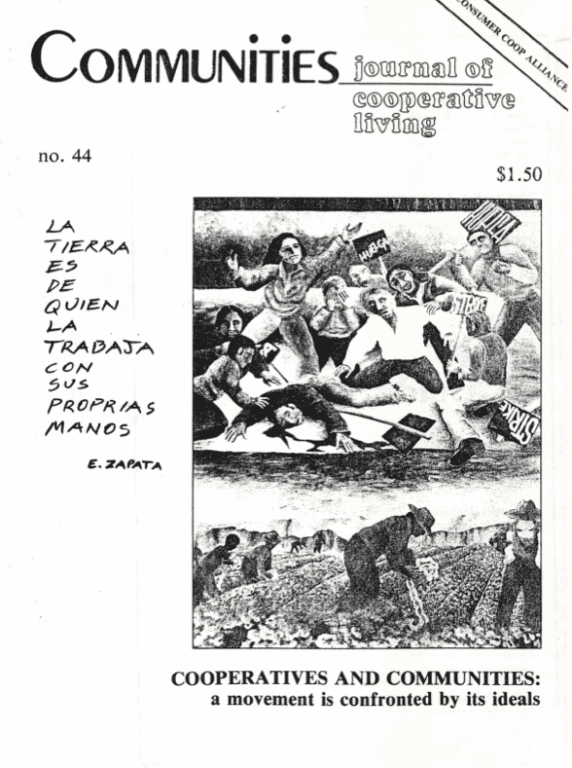 Historical cover of Communities magazine from June 1980 featuring cooperative living themes.