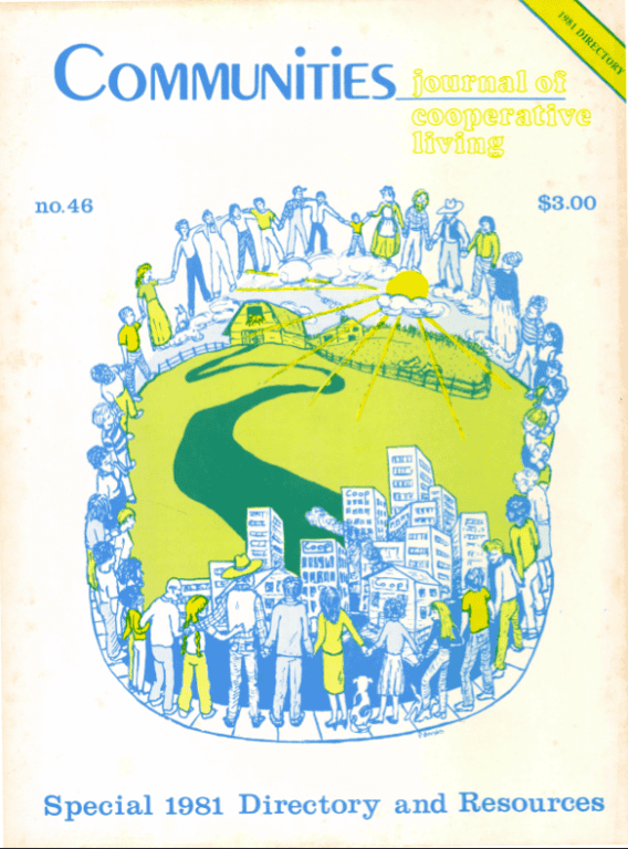 Cover of Communities magazine December 1980 issue with community illustrations.