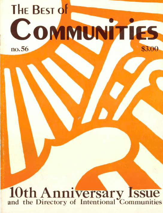 Cover of Communities Magazine #56 from December 1982, celebrating 10th anniversary.