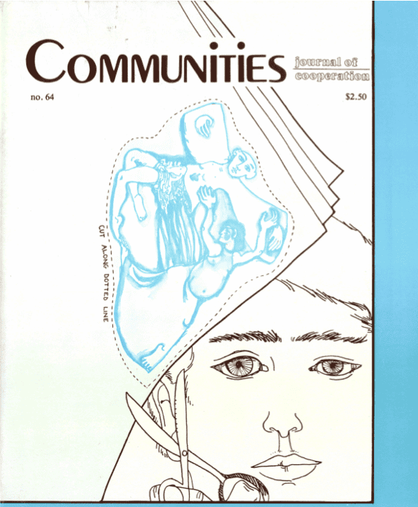 Cover of Communities magazine Fall 1984 featuring community illustrations and a woman's face.