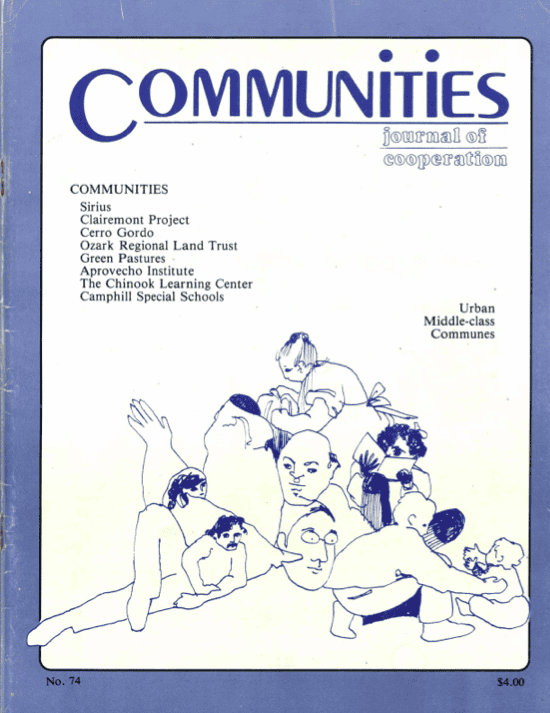 Cover of Communities magazine Summer 1987 featuring urban middle-class communes.