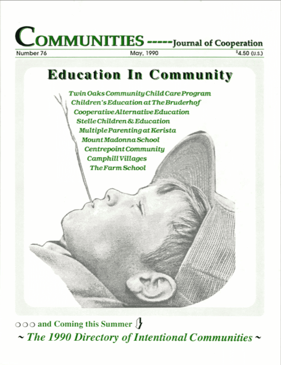 Cover of Communities Magazine #76 with a child reading a book.