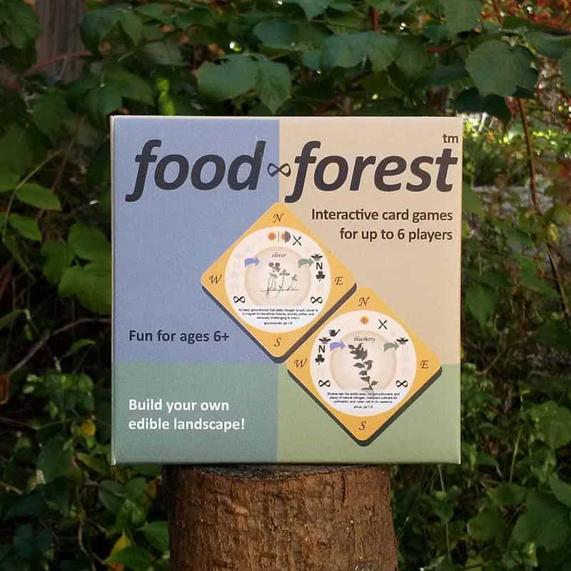 Food Forest interactive card game for building edible landscapes, suitable for ages 6+.