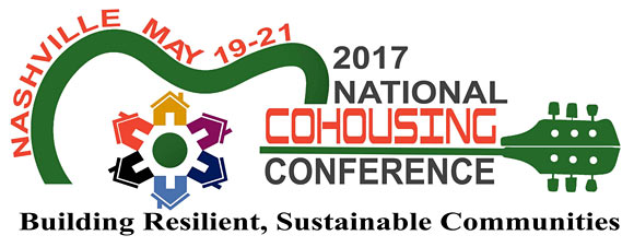 2017 National Cohousing Conference logo with Nashville event details and slogan.