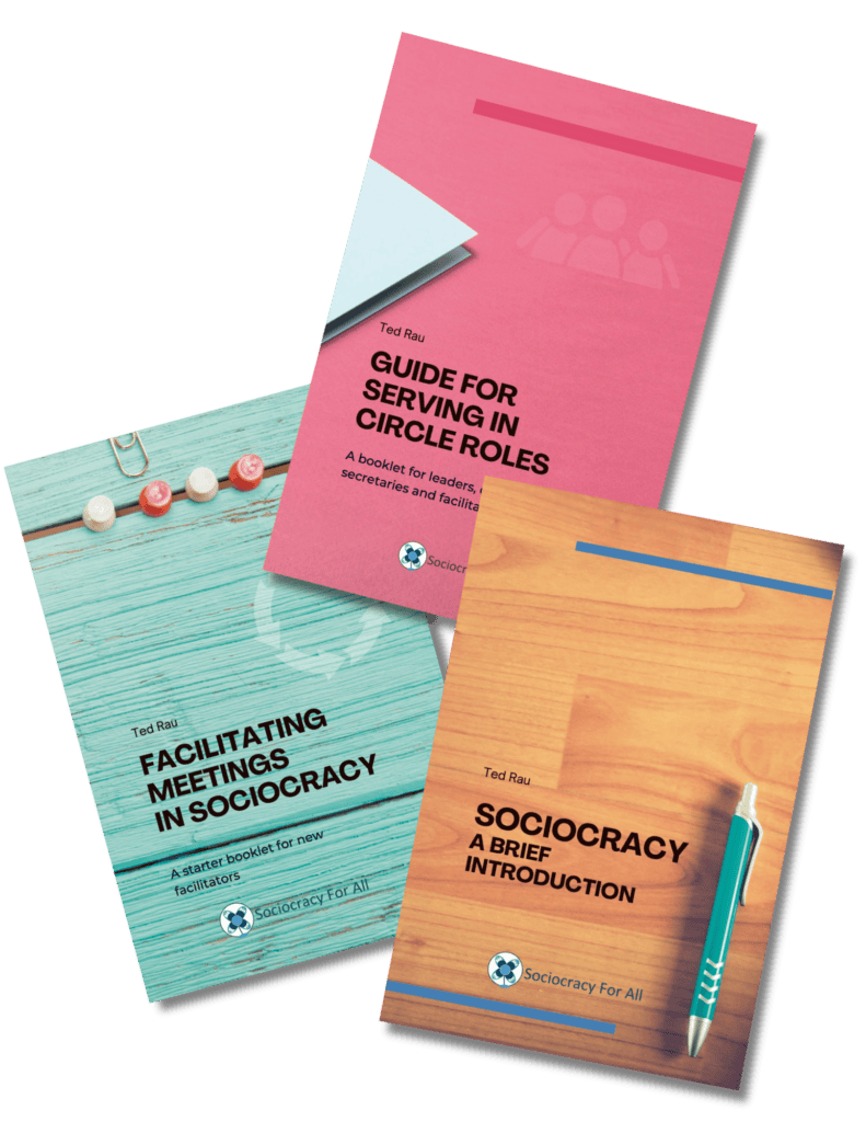 Set of three Sociocracy booklets on facilitation, roles, and introduction.