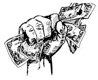 Hand gripping dollar bills, symbolizing financial support or crowdfunding.