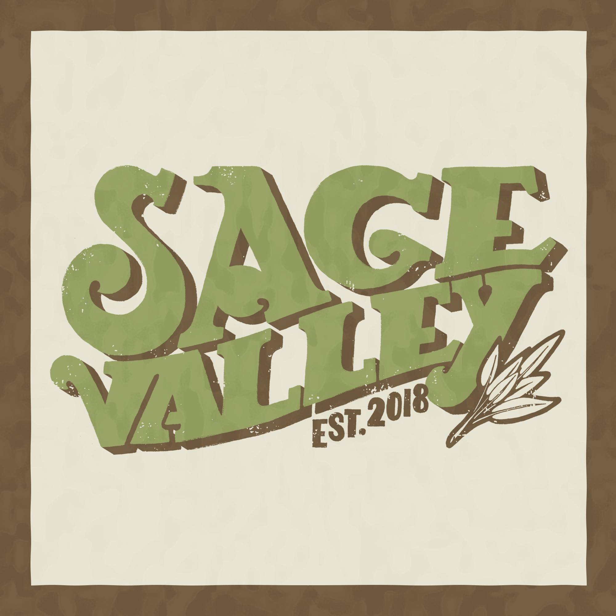 Sage Valley Ecovillage logo with green text and feather design.