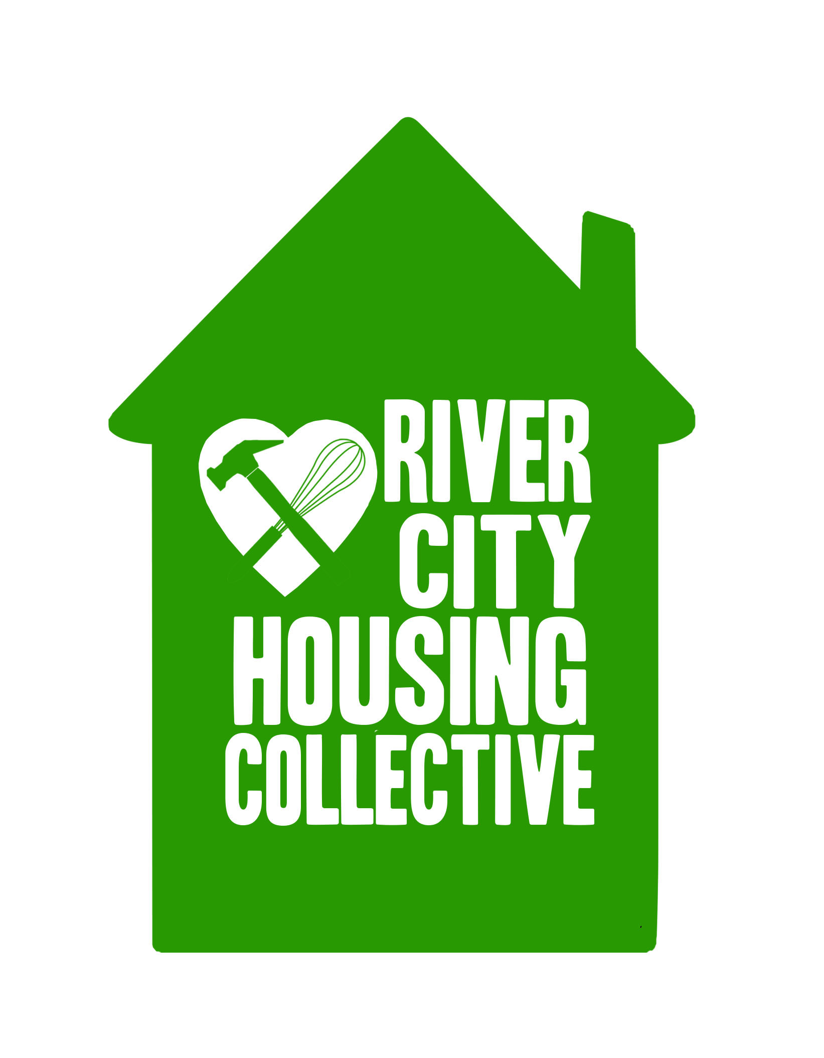 Logo of River City Housing Collective with house and heart symbols.
