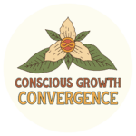 Logo for Conscious Growth Convergence with hands and leaves design.