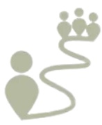 Illustration of a person with a winding path leading to a crown of people.