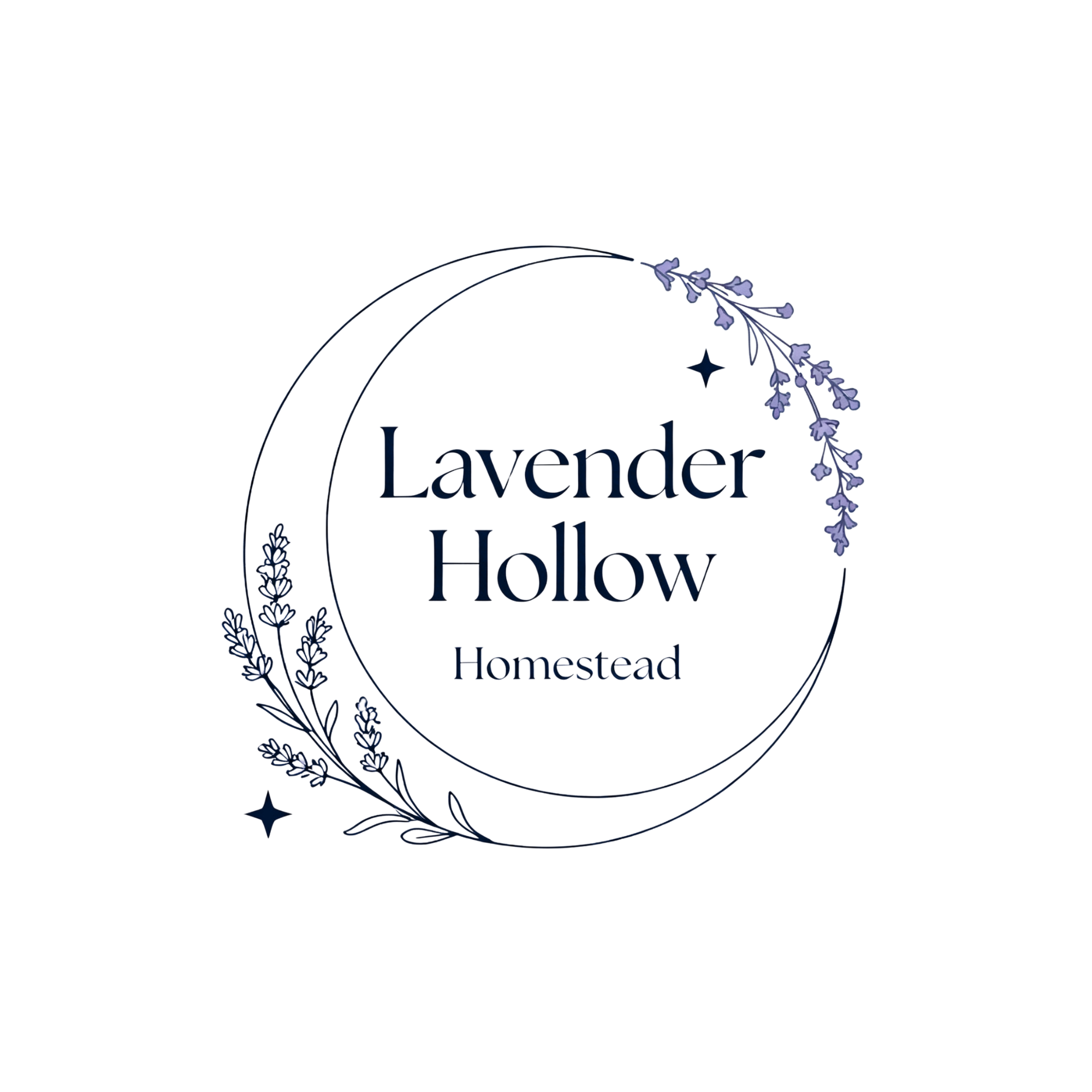 Lavender Hollow Homestead logo with lavender and stars design.