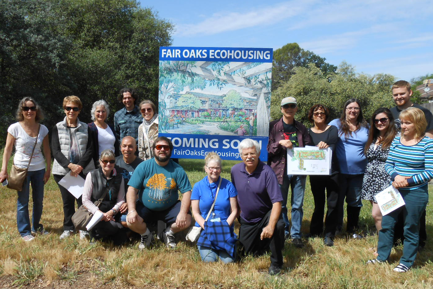 Group photo of community members at Fair Oaks EcoHousing site.