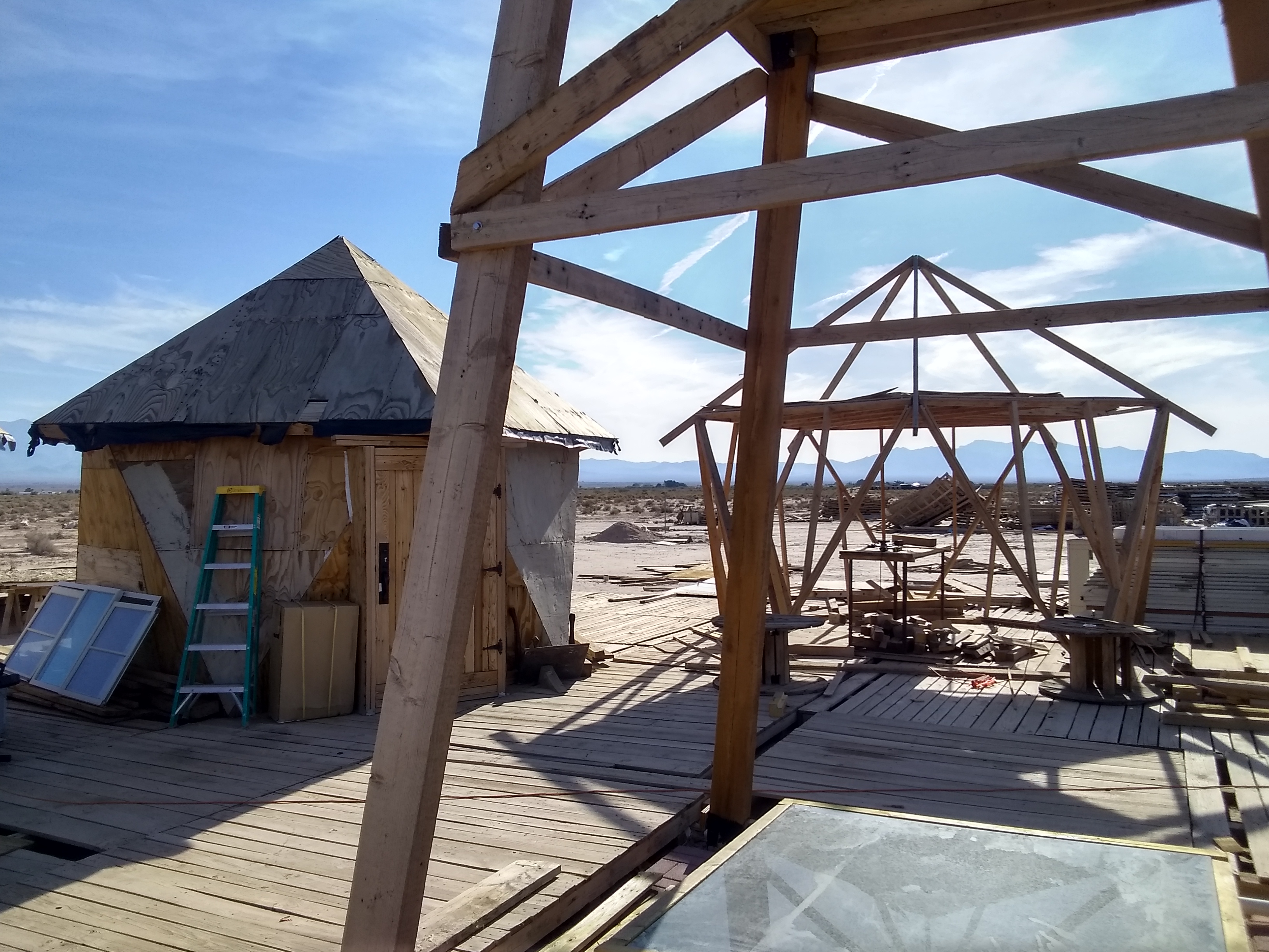 Construction site of community structures at Foundation for Intentional Community.