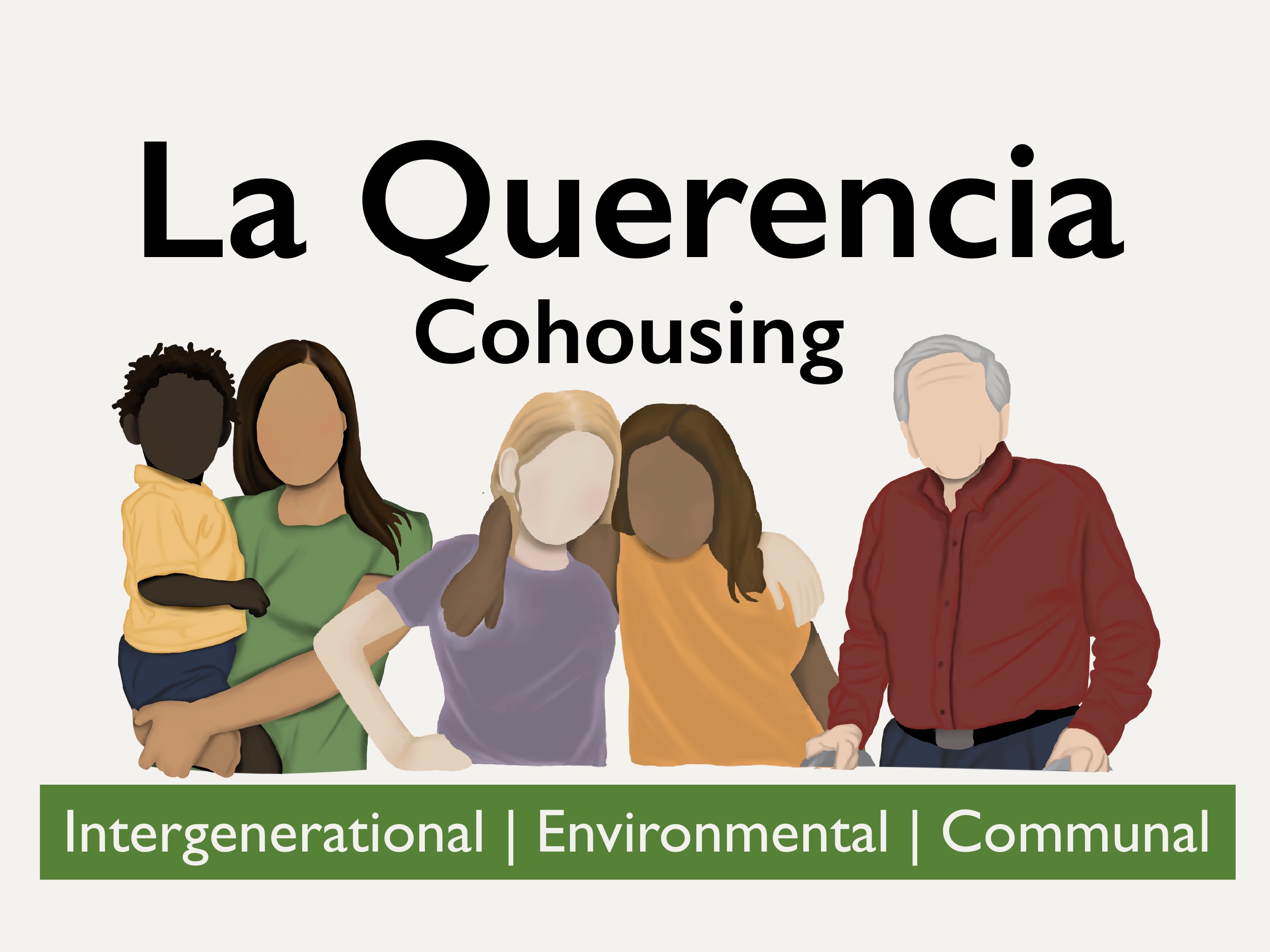 Group of diverse people in a cohousing community setting.