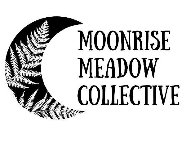Logo of Moonrise Meadow Collective with crescent moon and fern design.