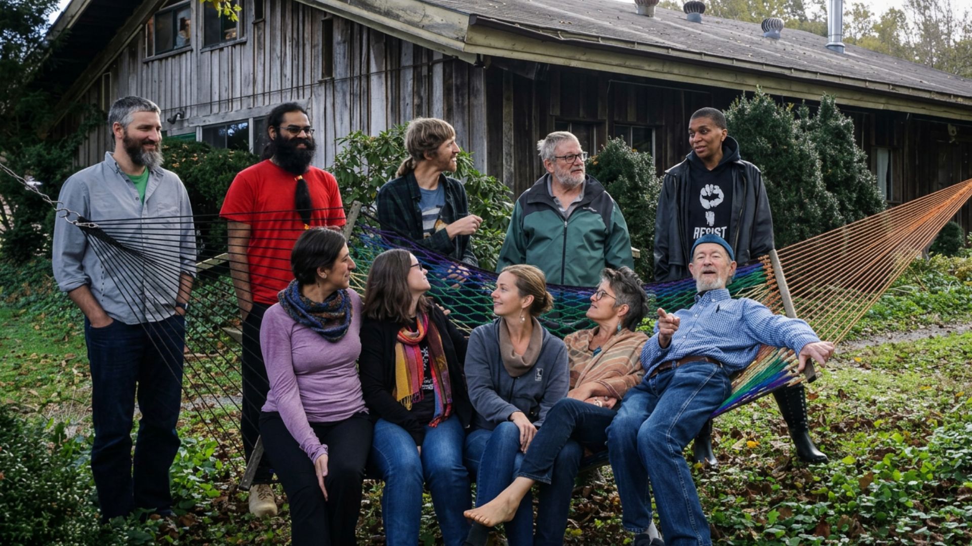 Diverse group of people enjoying a community gathering outdoors.