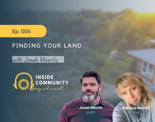 Podcast episode cover for Finding Your Land with Jonah Mesritz on Inside Community podcast.