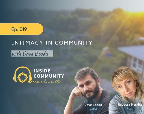 Podcast episode cover for Intimacy in Community with Dave Booda featuring hosts Rebecca Mesritz and,.