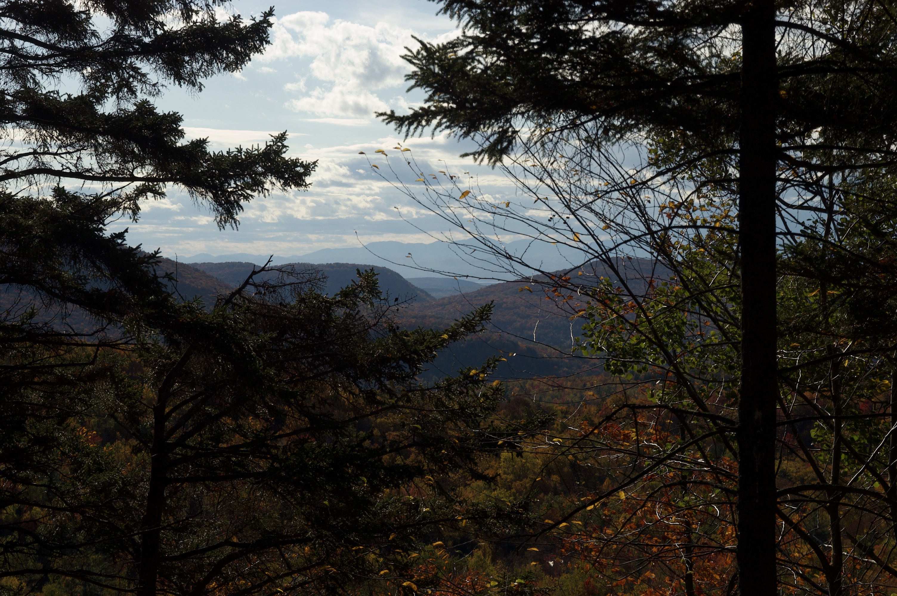 Beautiful mountain landscape with trees and distant hills at Windekind.