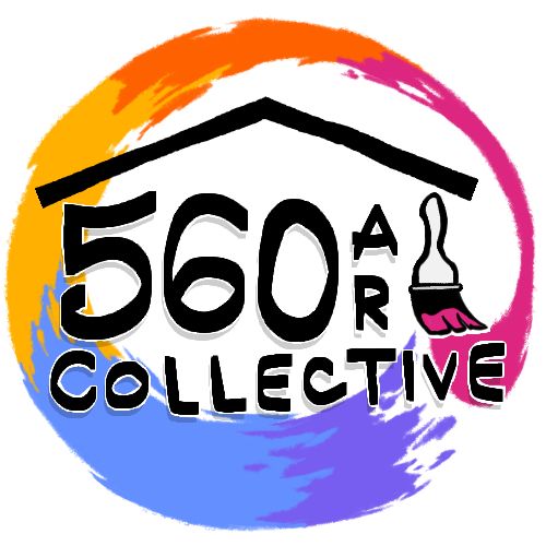 Colorful logo of 560 Art Collective with paintbrush and vibrant background.