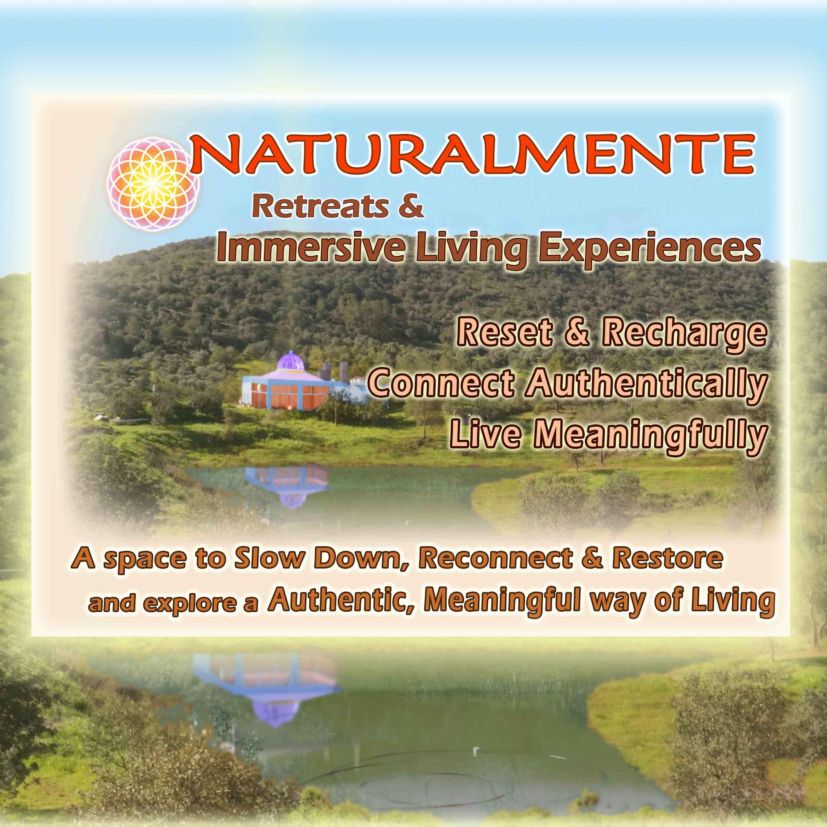 Naturalmente retreat center with lake and greenery for immersive living experiences.