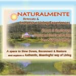 Naturalmente retreat with scenic landscape and water reflection.