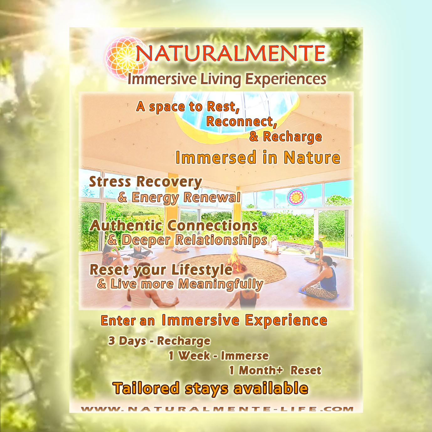 Immersive holistic living experience with nature, relaxation, and authentic connections.