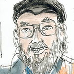 Illustration of a person with glasses and a beard representing community values.