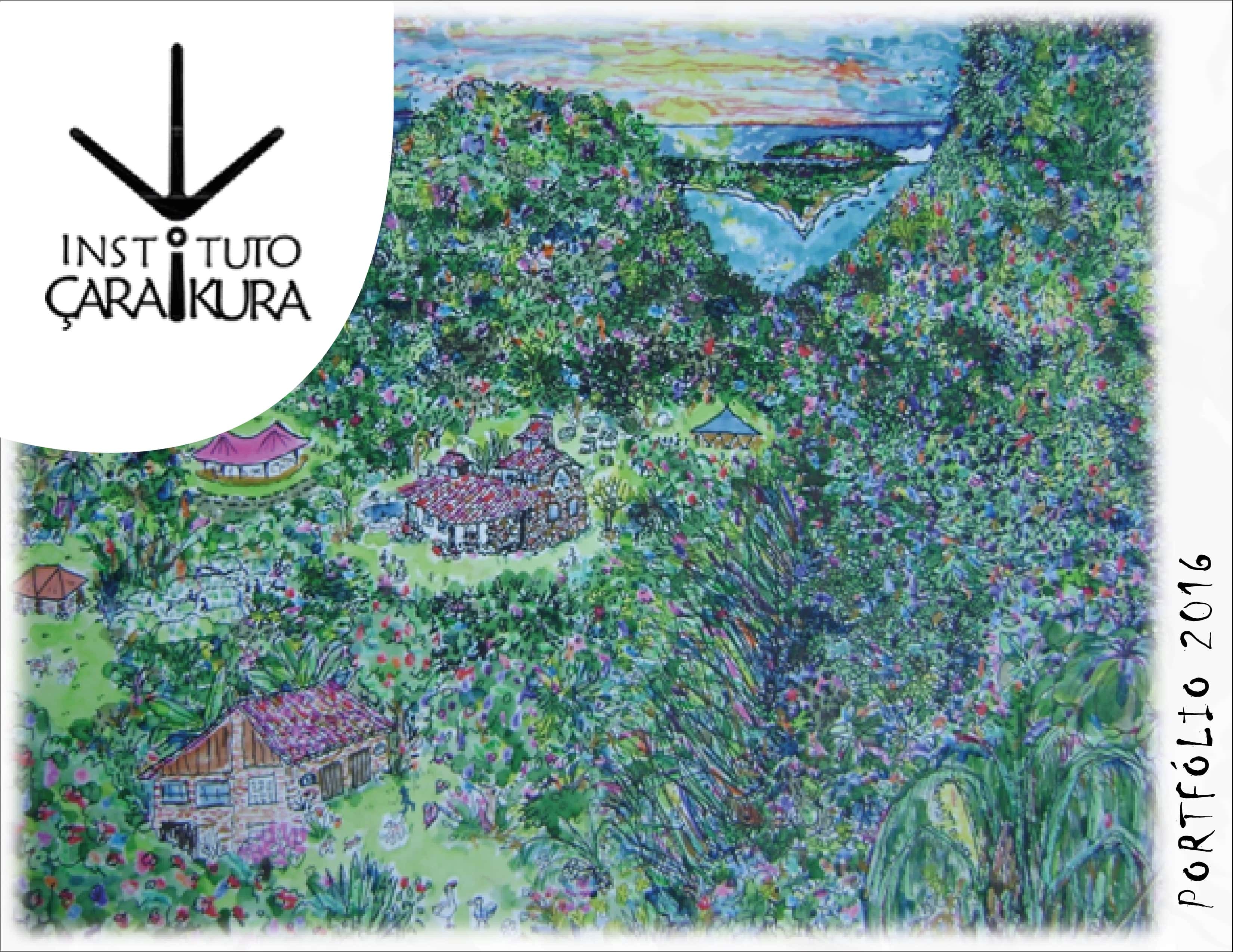 Colorful illustration of a community with houses and lush greenery.